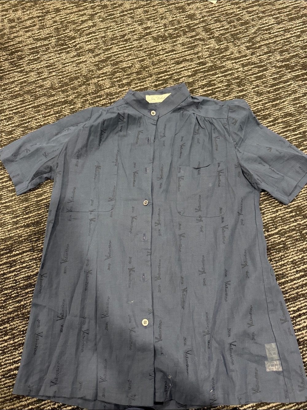 Versace Slate Blue Short-Sleeve Button-Down Shirt